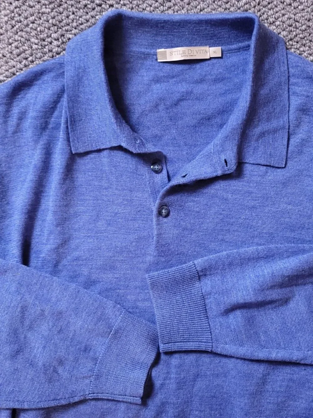 Stile Di Vita Sweater Mens XL Extra Fine Merino Blue Collared Long Sleeve Ribbed